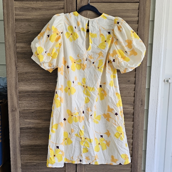 NWT 70's summer cocktail dress puffy sleeves white yellow orange flowers size S - Picture 4 of 4